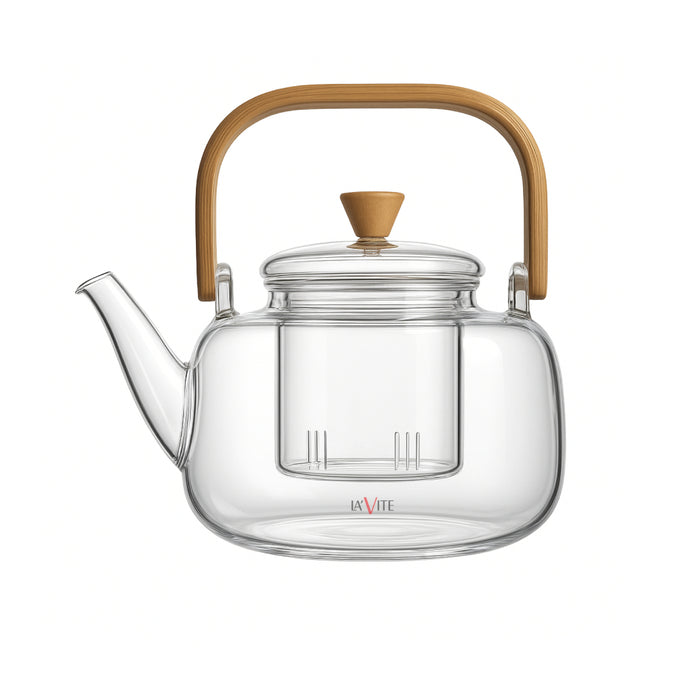 Premium Borosilicate Glass Teapot with Bamboo Handle, Lid & Infuser | Heat-Resistant Tea Kettle (800ml)