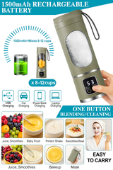 Portable USB Juicer Blender – 450ml, 1500mAh Rechargeable Battery, 18000 RPM, BPA-Free, 3 Programs, Stainless Steel Blades – Smoothies, Juices, Protein Shakes