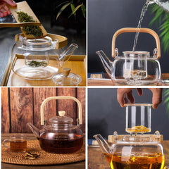 Premium Borosilicate Glass Teapot with Bamboo Handle, Lid & Infuser | Heat-Resistant Tea Kettle (800ml)
