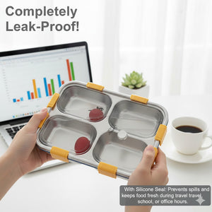 LA’ FORTE 304 Steel Bento Box (900 ml) | 3 Sections | Leak-Proof | Hygienic, Rust-Free | Microwave-Friendly Tiffin for Kids & Adults