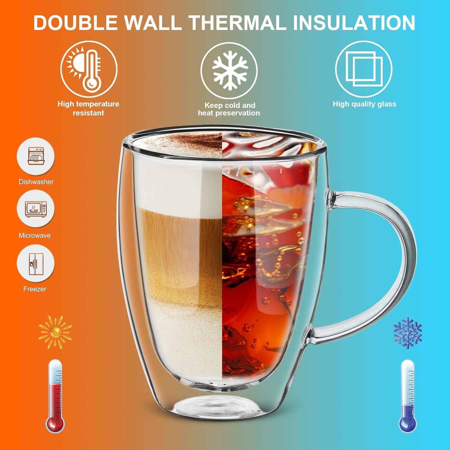 350 ml Double Wall Glass Coffee Mug with Wooden Lid | Borosilicate Insulated Cup for Hot & Cold Beverages | Cool-to-Touch, Anti-Condensation, Elegant Modern Design