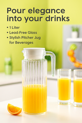 LA’ FORTE Premium Glass Water Jug with Lid | Lead-Free Borosilicate Glass Pitcher for Hot & Cold Beverages | Available in 3 Elegant Designs (1 L / 1.3 L)