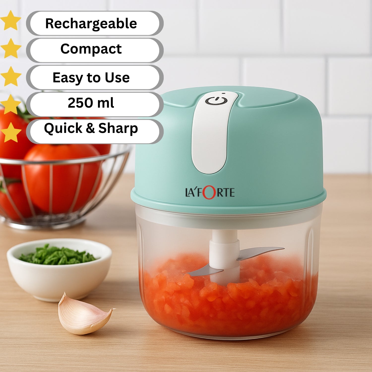 Mini Electric Chopper | Rechargeable | 250ml | Compact & Portable | Powerful Stainless Steel Blades | Onion, Garlic, Veggies & More