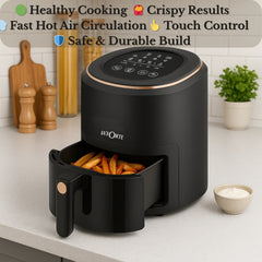 La’FORTE 1400W Digital Air Fryer – 6 Litre XL Capacity | Touch Control Panel | See-Through Window | Oil-Free Frying for Fries, Samosa, Chicken, Paneer & More | Smart Hot Air Circulation Technology | Black & Copper Finish