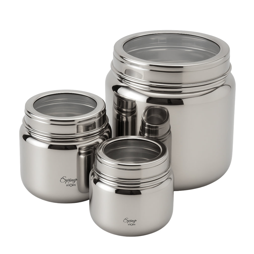 Spring by LA' FORTE 3-Piece Steel Storage Jar Set with Clear Lids