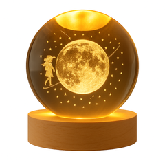 3D Crystal Ball Night Lamp – Multiple Design | LED Light with Wooden Base | Romantic Mood Light for Bedroom & Gifting