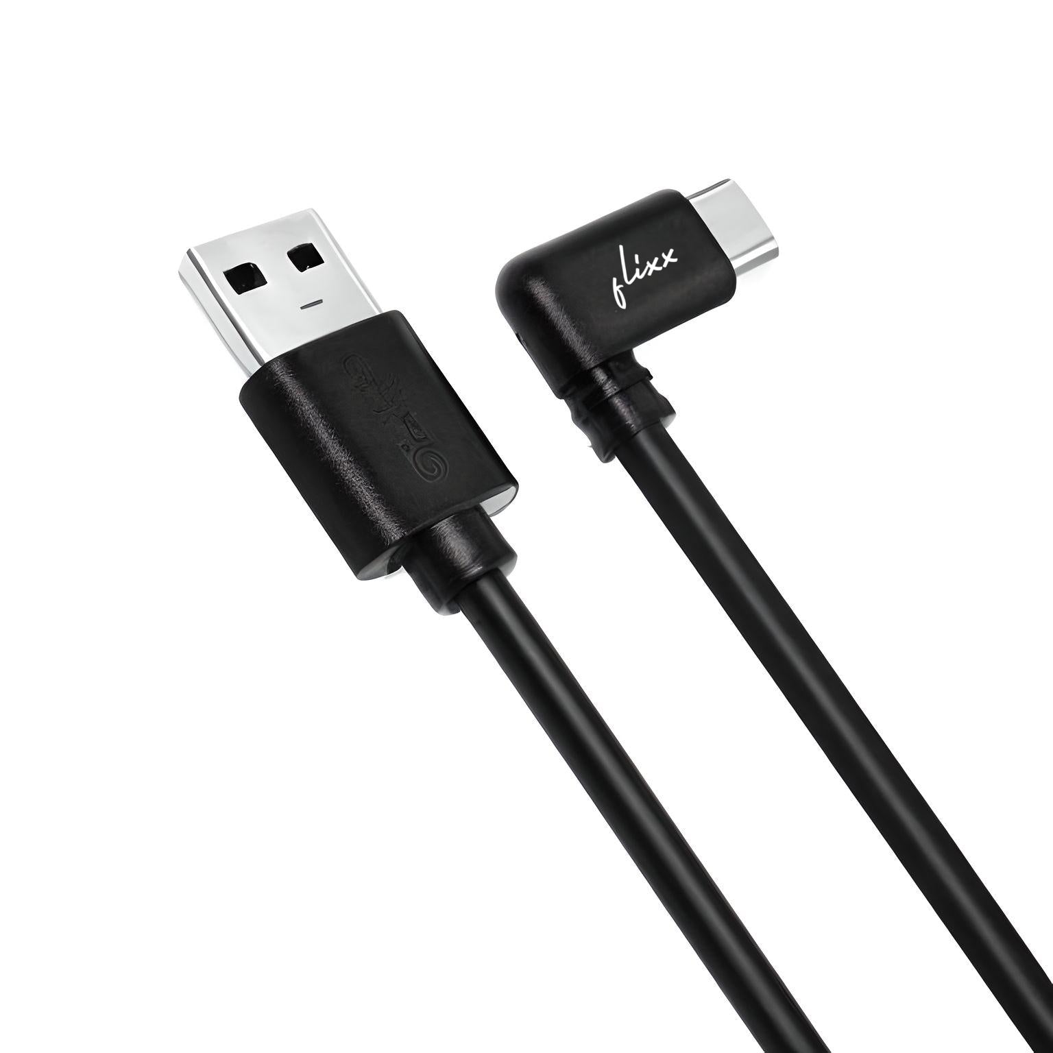 Flixx USB-A to USB-C Cable with L-Shaped Connector, 1 Meter, 45W Super Fast Charging, 3A High-Speed Data & Power Transfer