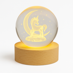 3D Crystal Ball Night Lamp – Multiple Design | LED Light with Wooden Base | Romantic Mood Light for Bedroom & Gifting