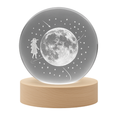 3D Crystal Ball Night Lamp – Multiple Design | LED Light with Wooden Base | Romantic Mood Light for Bedroom & Gifting