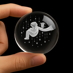 FLIXX 3D Crystal Ball Night Lamp | Warm LED Glow | USB Powered | Engraved K9 Crystal with Wooden Base | Romantic Gift for Bedroom, Home Décor, Anniversary & Gifting