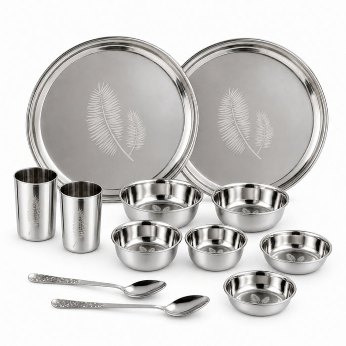 Leaf Engraved Stainless Steel Dinner Set
