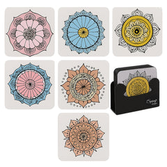 6-Piece Premium Abstract Design Wooden Coaster Set with EPE Anti-Slip Base & Storage Stand | 3.5” Square | Water Resistant