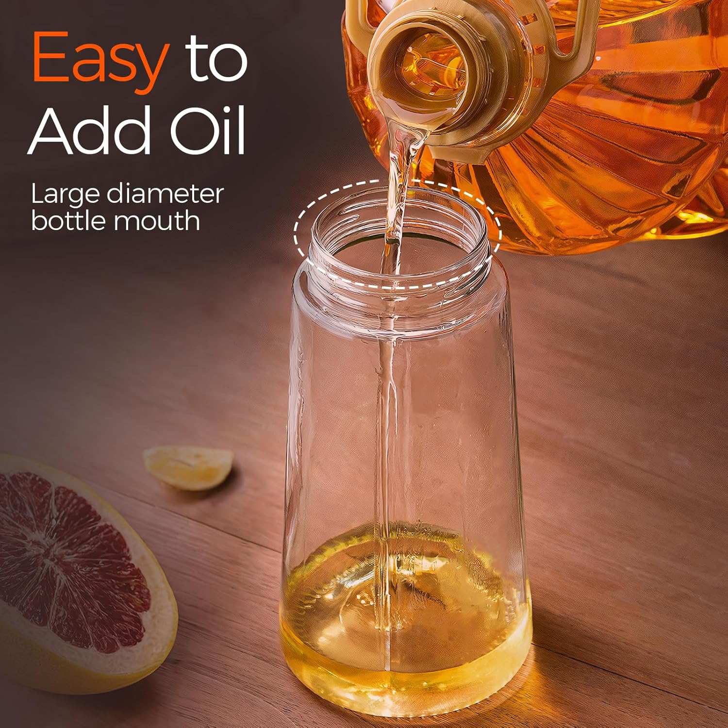 LA' VITE 2-in-1 Oil Dispenser Bottle – Glass Olive Oil Sprayer & Pourer with Flip-Top Lid