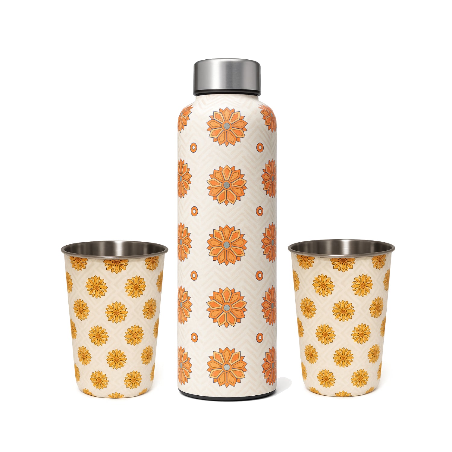 LA' FORTE Premium Stainless Steel Bottle & 02 Tumbler Set ( Water Bottle X 1000 ml ; 02 Glasses X 250 ml each)