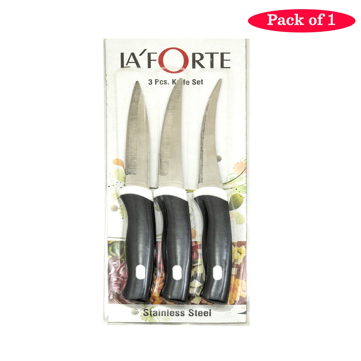 La Forte Stainless Steel Kitchen Knife Set with Soft Grip, 3-Pieces (Black)