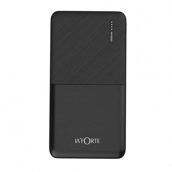 ला फ़ोर्ते 10000mAh 12W लिथियम-पॉलीमर पावर बैंक | डुअल इनपुट, डुअल आउटपुट | काला, टाइप-सी केबल शामिल