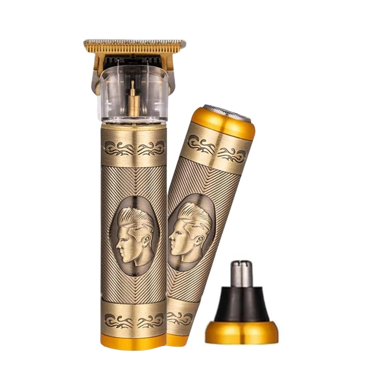 Professional 3-in-1 Electric Hair Trimmer for Men | Hair Clipper + Nose Trimmer + Foil Shaver | USB Type-C Rechargeable | Metal Body | 600mAh Battery | Cordless Beard & Hair Grooming Kit (Gold)