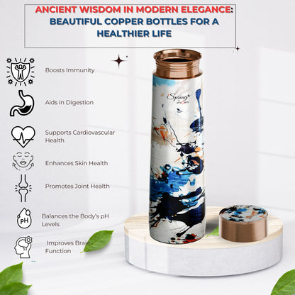 Pure Copper Elegant 1000 ml Premium Coated Water Bottles (White Abstract, 1000 Ml)