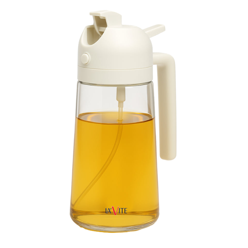 LA' VITE 2-in-1 Oil Dispenser Bottle – Glass Olive Oil Sprayer & Pourer with Flip-Top Lid