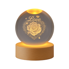 3D Crystal Ball Night Lamp – Multiple Design | LED Light with Wooden Base | Romantic Mood Light for Bedroom & Gifting