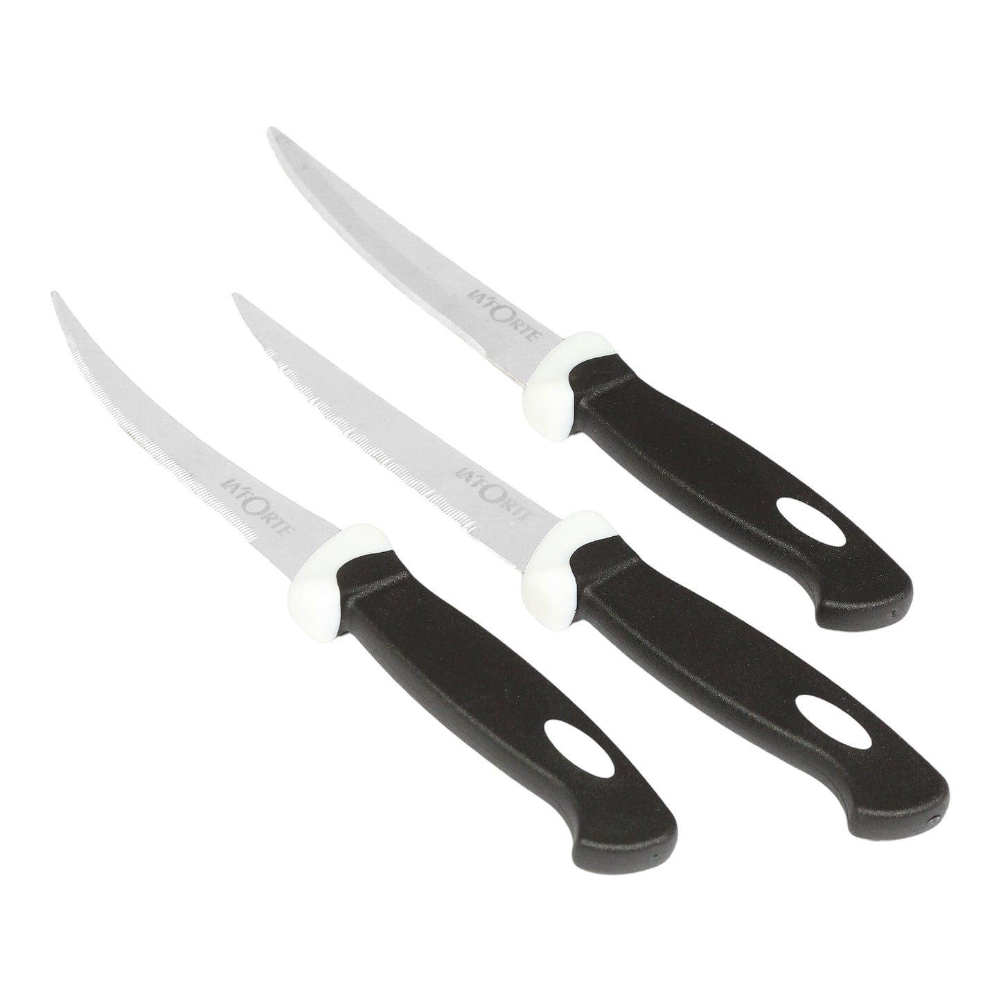 La Forte Stainless Steel Kitchen Knife Set with Soft Grip, 3-Pieces (Black)