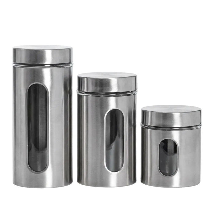 LA'VITE Stainless Steel & Glass Window Canister Set of 3 (300ml, 550ml, 800ml) – Airtight Premium Kitchen Storage Containers