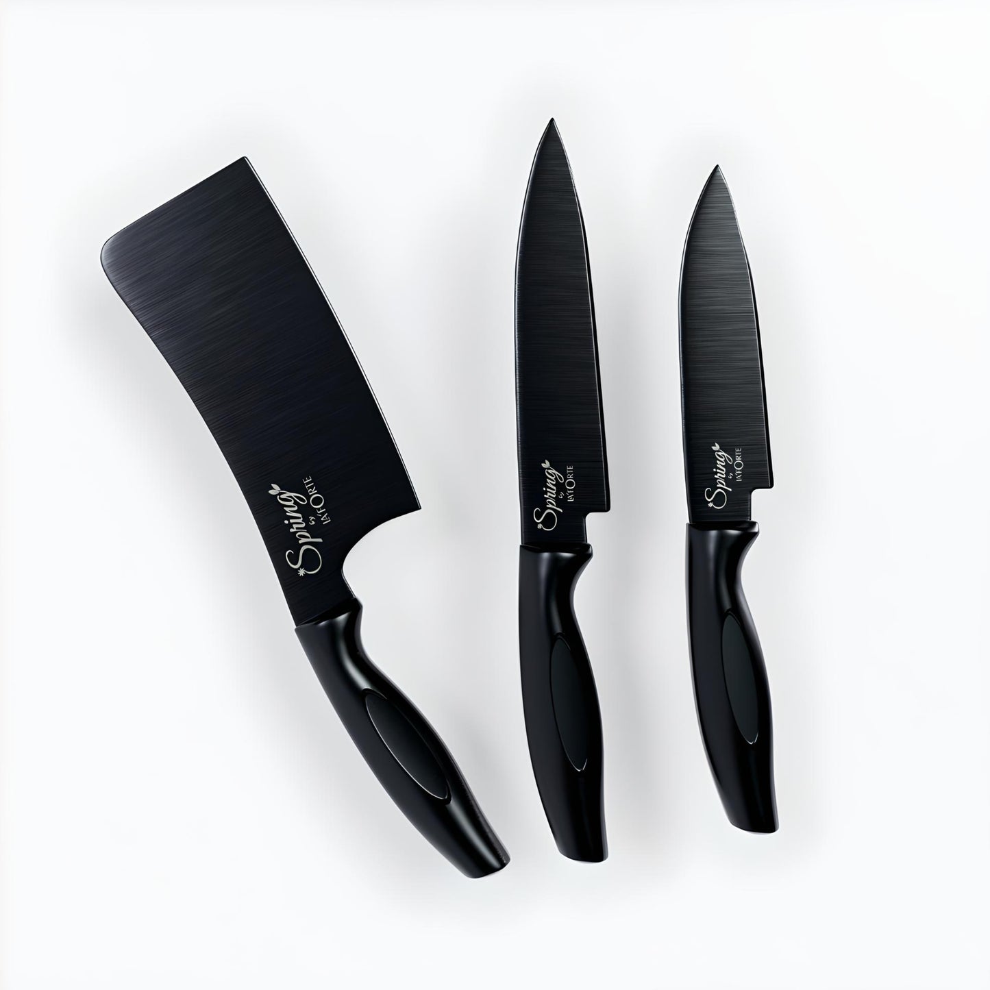 LA' FORTE Black Knife Set 3 Pieces, Sharp Cooking Knife Set with Cleaver (Extreme Sturdiness and Superior Longevity)
