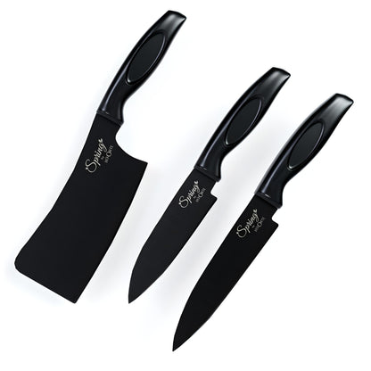 LA' FORTE Black Knife Set 3 Pieces, Sharp Cooking Knife Set with Cleaver (Extreme Sturdiness and Superior Longevity)