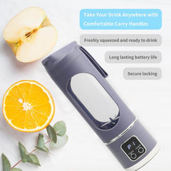 Portable USB Juicer Blender – 450ml, 1500mAh Rechargeable Battery, 18000 RPM, BPA-Free, 3 Programs, Stainless Steel Blades – Smoothies, Juices, Protein Shakes