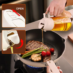 LA' VITE 2-in-1 Oil Dispenser Bottle – Glass Olive Oil Sprayer & Pourer with Flip-Top Lid