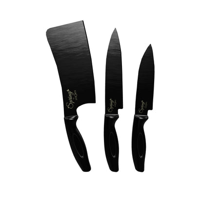 LA' FORTE Black Knife Set 3 Pieces, Sharp Cooking Knife Set with Cleaver (Extreme Sturdiness and Superior Longevity)