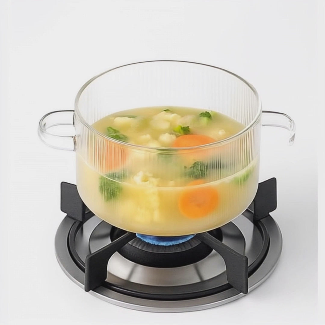 1600ml Multipurpose Borosilicate Glass Pot with Bear Knob Lid | Ideal for Cooking, Serving, Storage & More