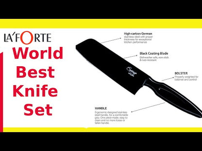 LA' FORTE Black Knife Set 3 Pieces, Sharp Cooking Knife Set with Cleaver (Extreme Sturdiness and Superior Longevity)