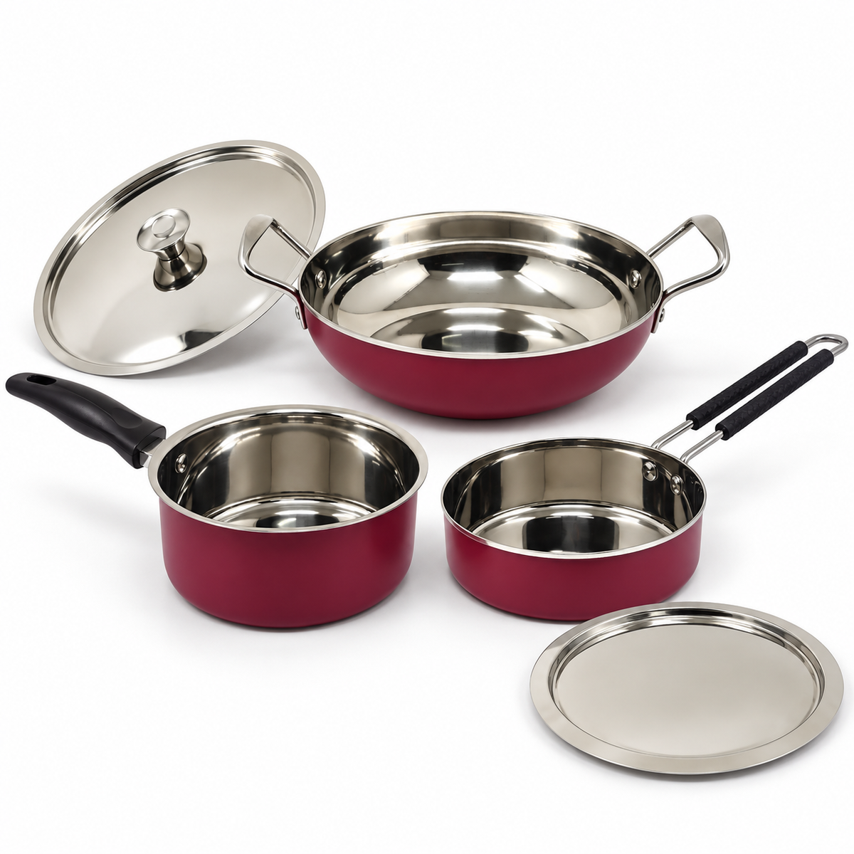 Spring by LA’ FORTE Cookware Set – Kadhai, Saucepan & Frypan with 2 Lids
