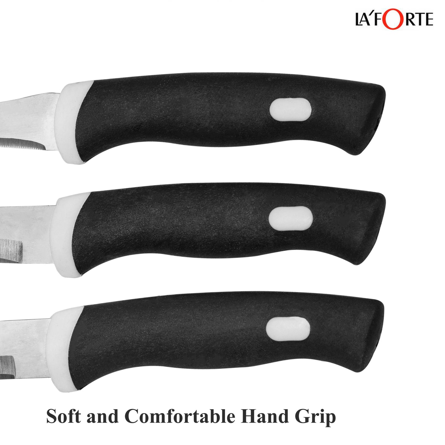 La Forte Stainless Steel Kitchen Knife Set with Soft Grip, 3-Pieces (Black)