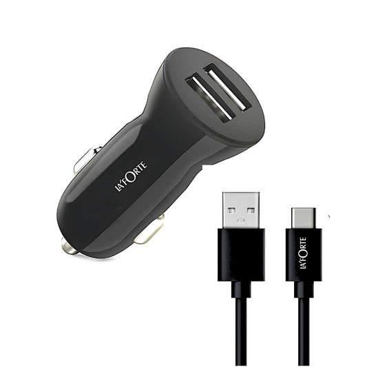 LA' FORTE Dual Port Car Charger 2.4 Amps with Type C Cable