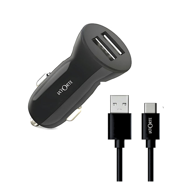 Flixx 2.4A Dual-Port Car Charger with USB-C Cable