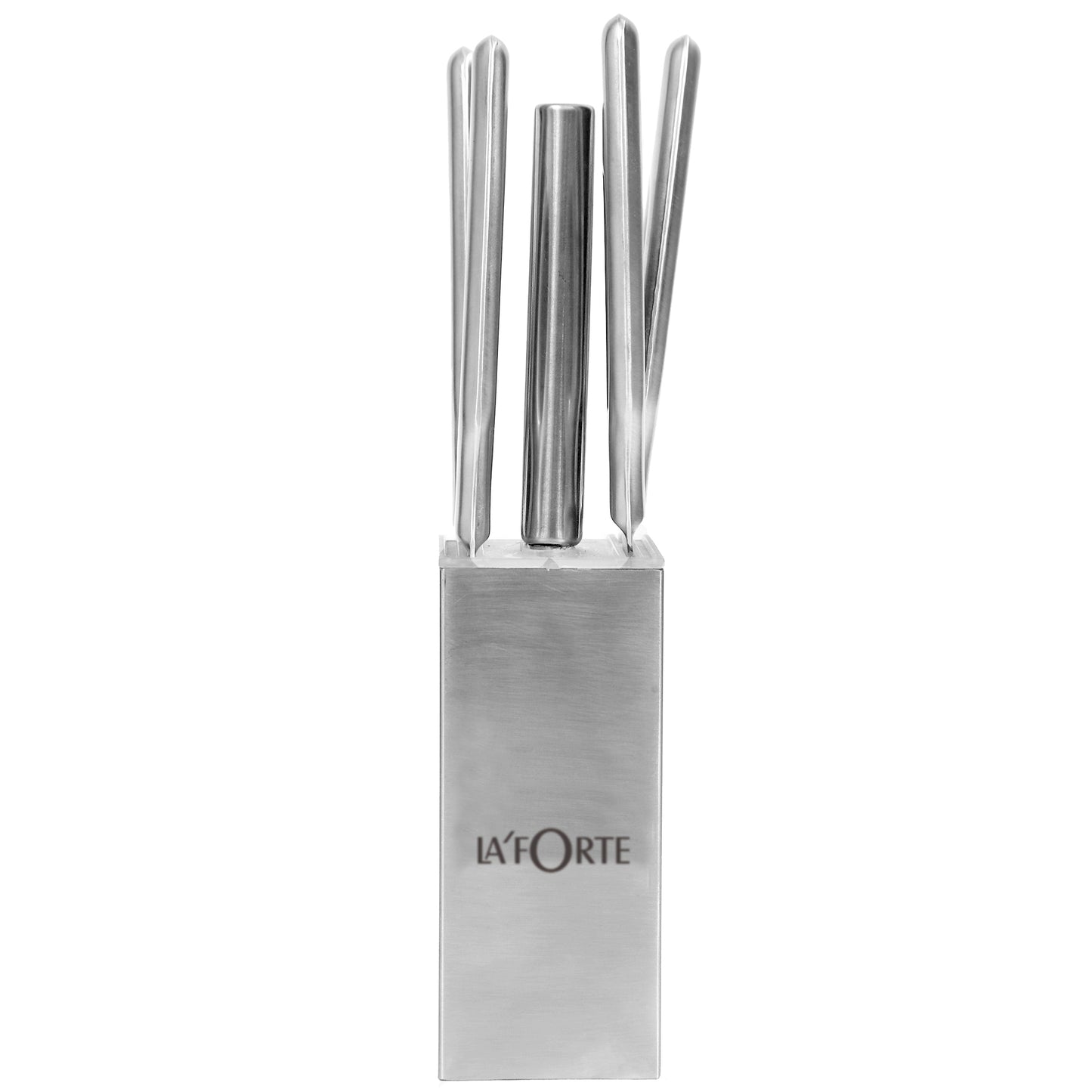 La'forte Stainless Steel Knife set with Metal Block, 5-Pieces (Silver)