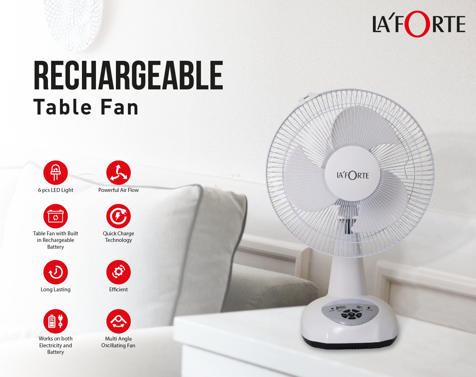 Rechargeable table store fan with light