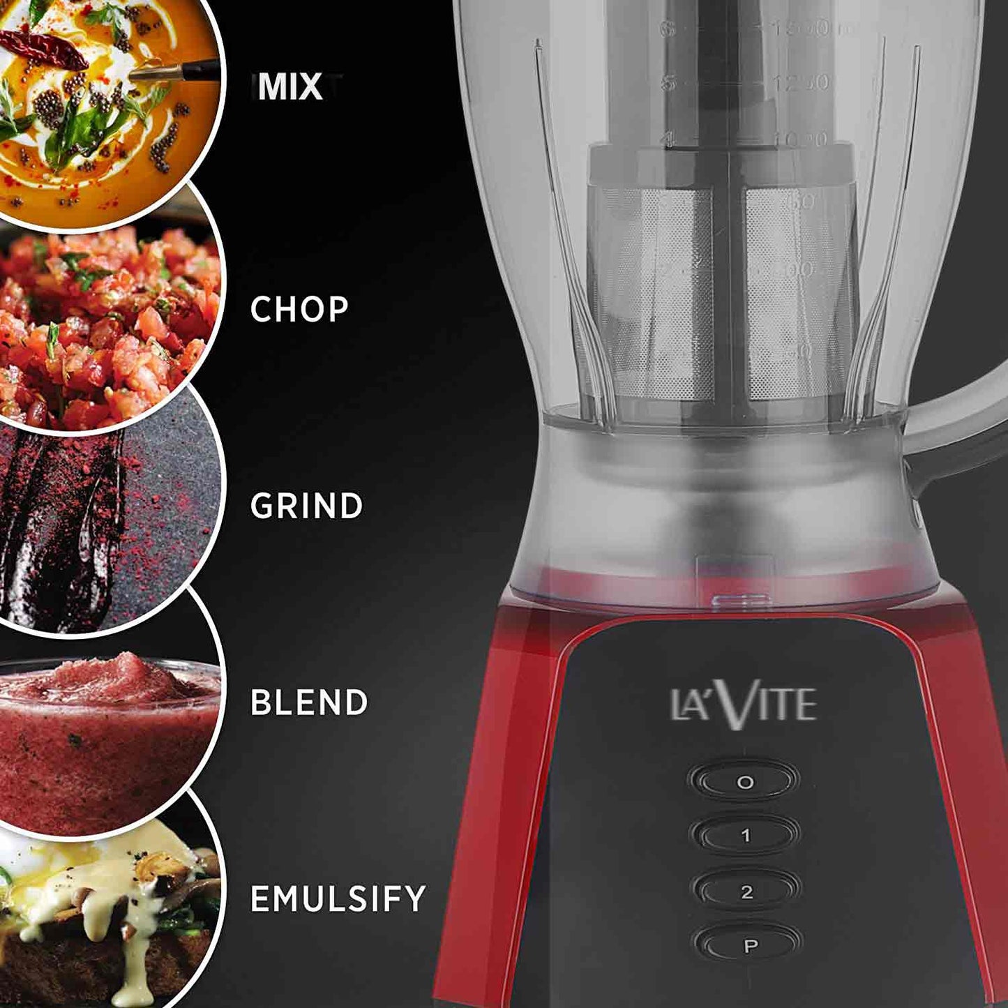 LA'Vite Rubis Mixer Grinder Blender 3 Jars with Fruit Filter (500 W)