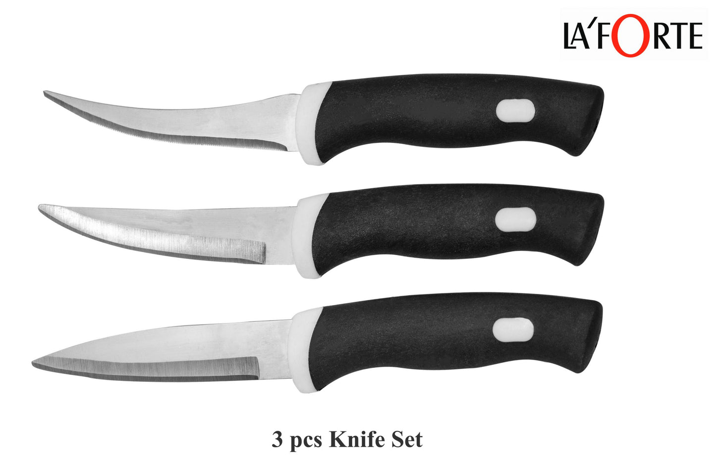 La Forte Stainless Steel Kitchen Knife Set with Soft Grip, 3-Pieces (Black)